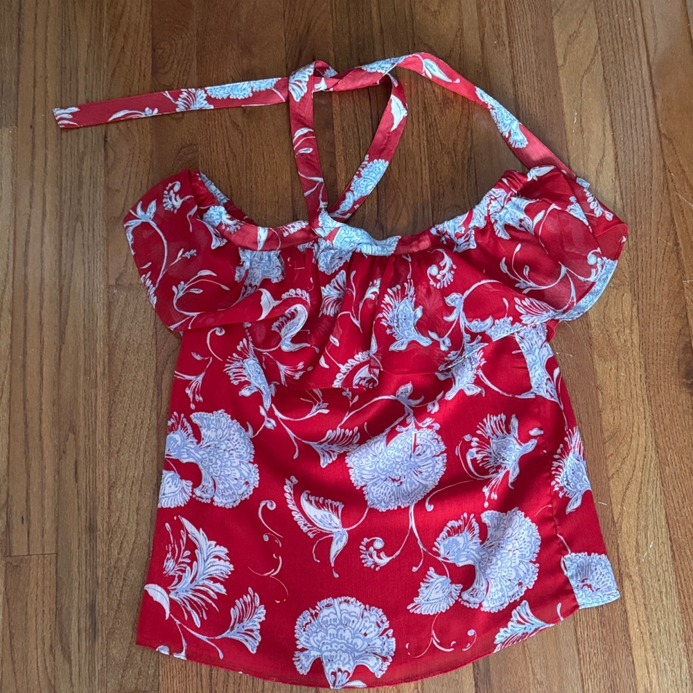 Tommy Hilfiger Red Floral Off-Shoulder Blouse